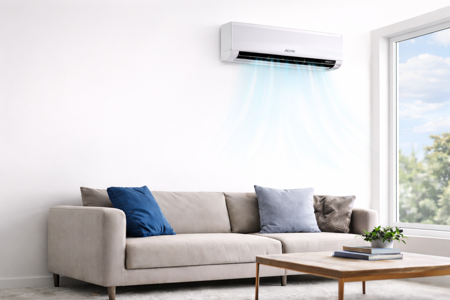 Mini split unit in a modern living room